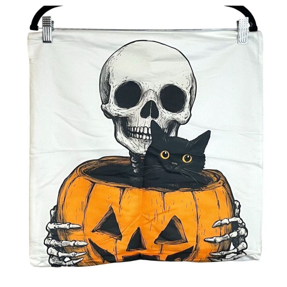 4 Pack Halloween Skeleton Skull Pumpkin Square Throw Pillow Covers Gothic Grunge - Picture 5 of 14